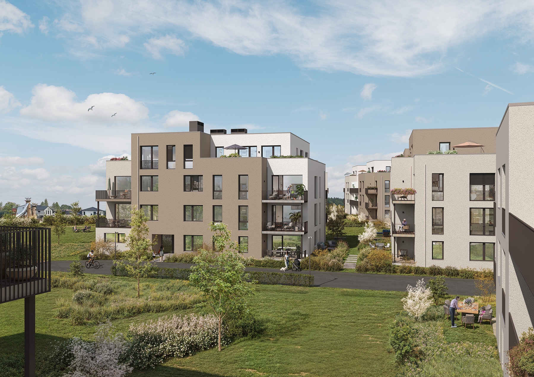 Aktuelles BUWOG-Neubauprojekt: BUWOG FLORAGÄRTEN in Naunhof bei Leipzig. Visualisierung: BUWOG
