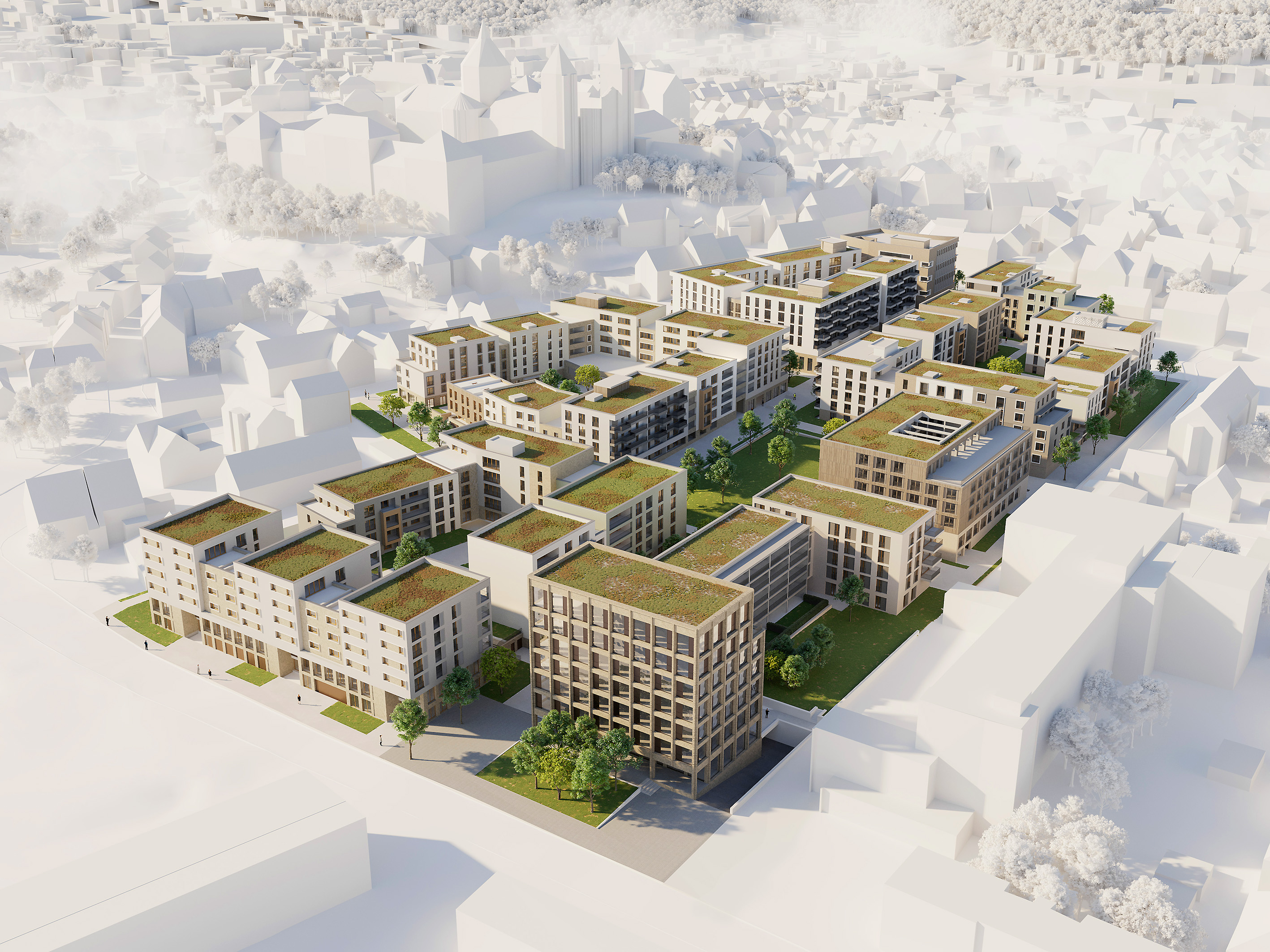 Weingarten (Ravensburg district): BUWOG realizes new construction project "Martinshöfe, a visualization of the project from a bird's eye view