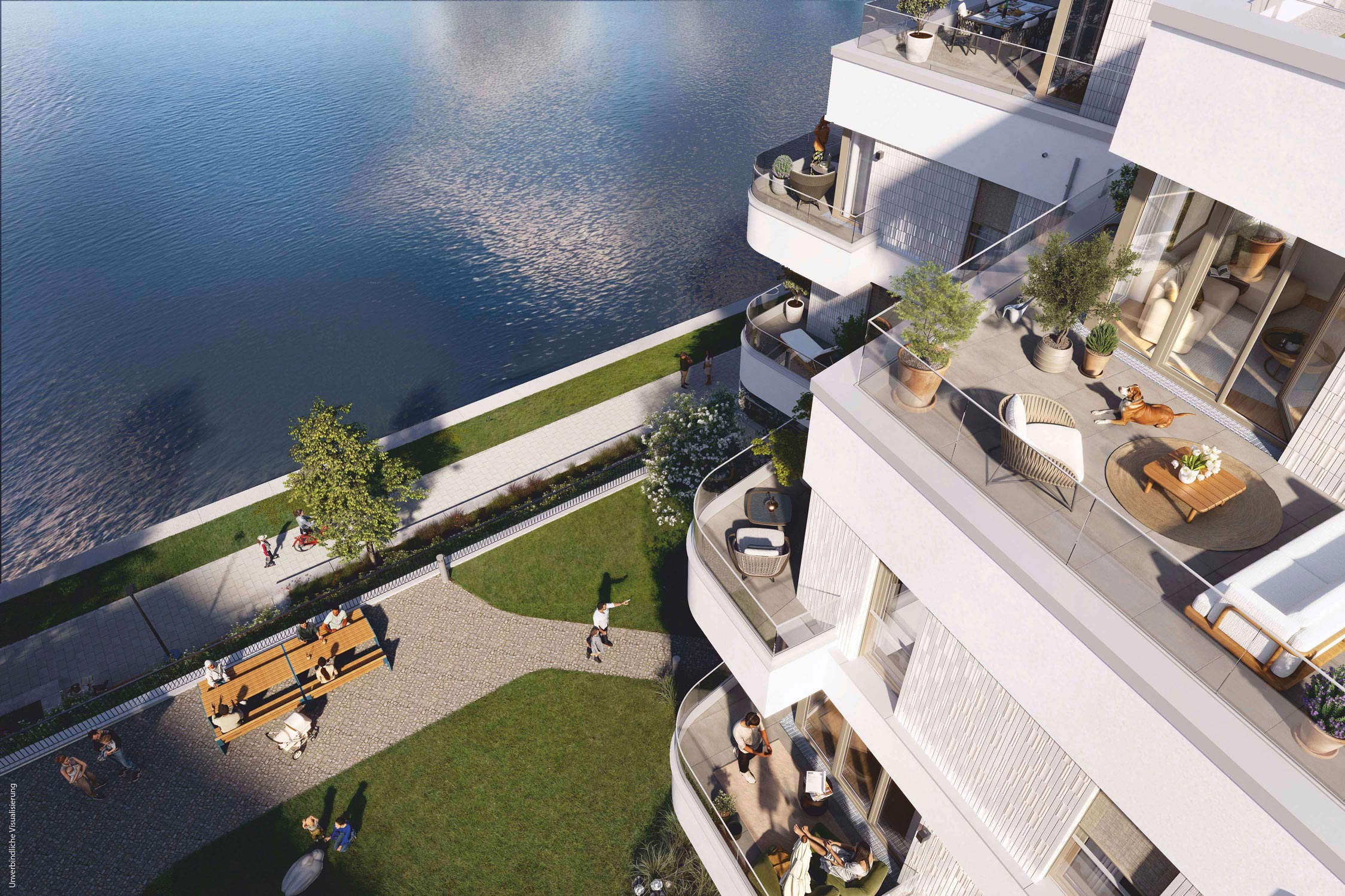 Visualisierung des Neubauprojekts BUWOG Dahmeglanz in Berlin mit Blick auf die Balkone