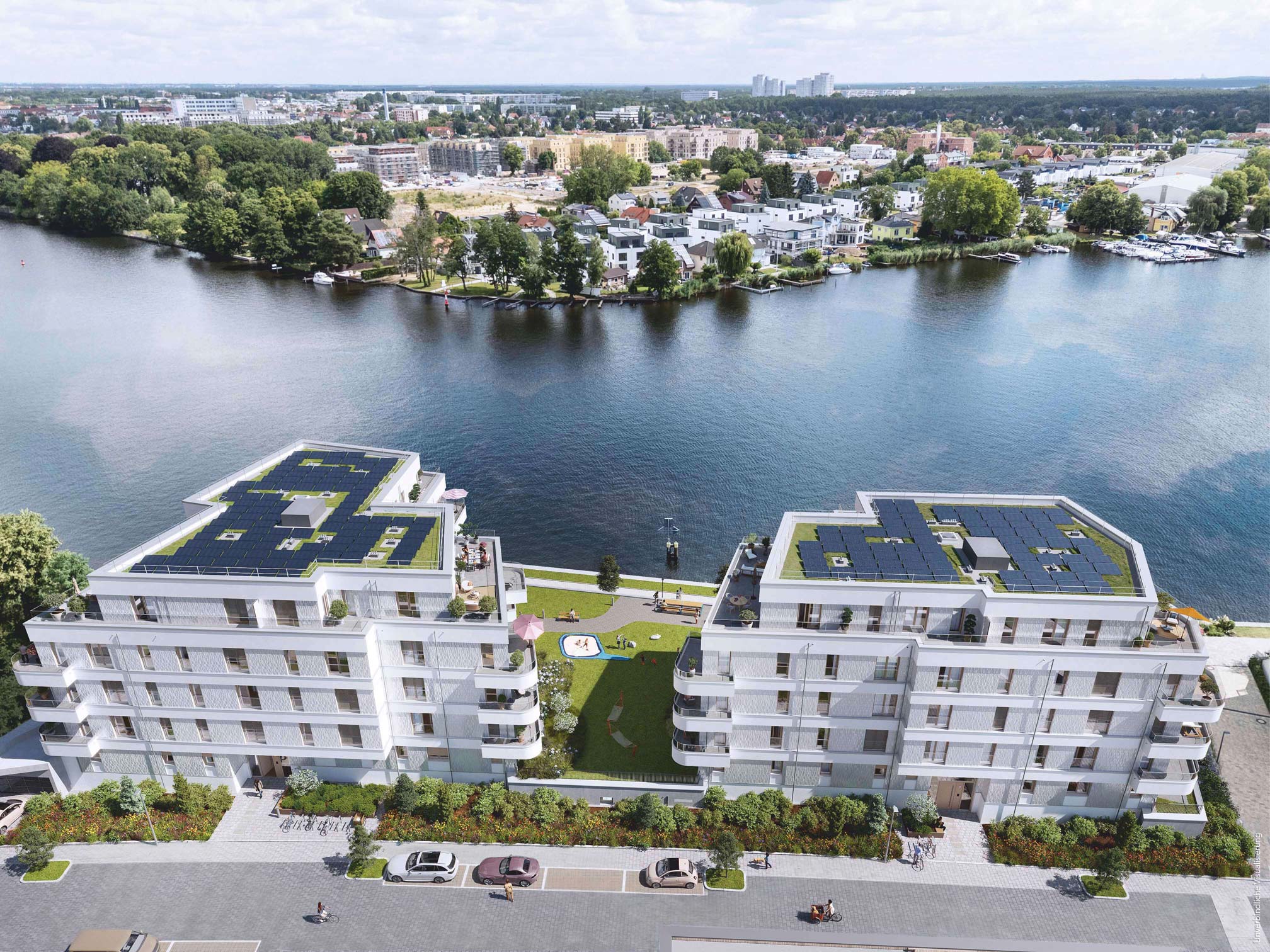 Visualisierung des Neubauprojekts BUWOG Dahmeglanz in Berlin aus der Vogelperspektive