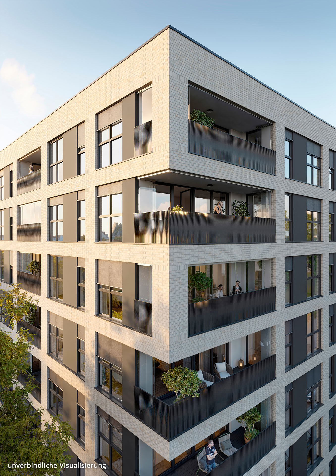 Visualisierung des Neubauprojekts Set44 in Berlin mit Blick die Fassade