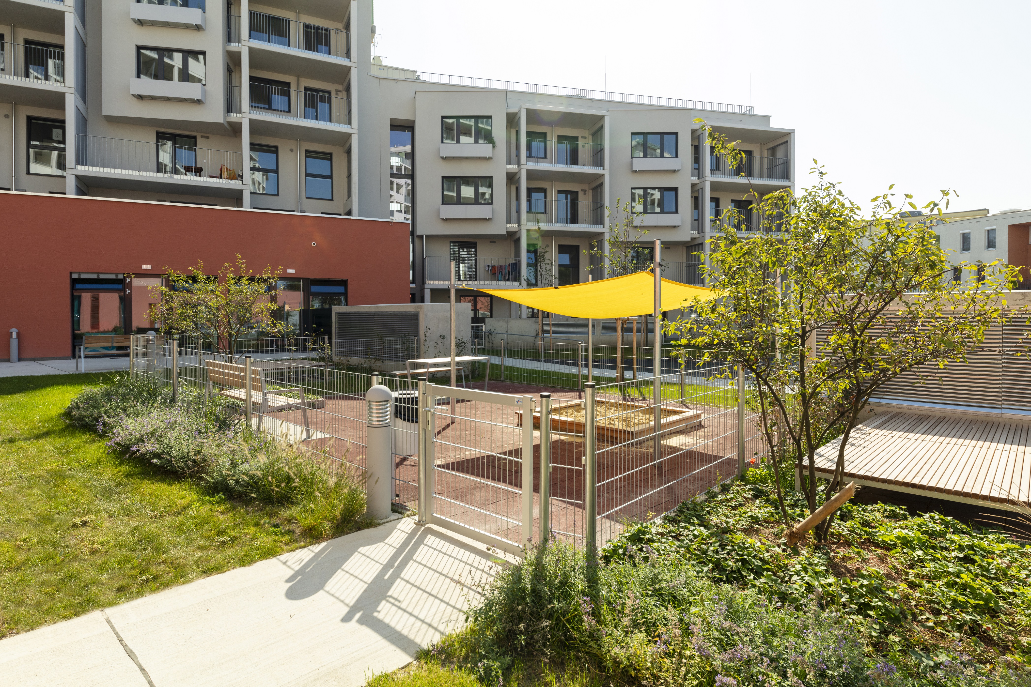 Playground with awning in the courtyard